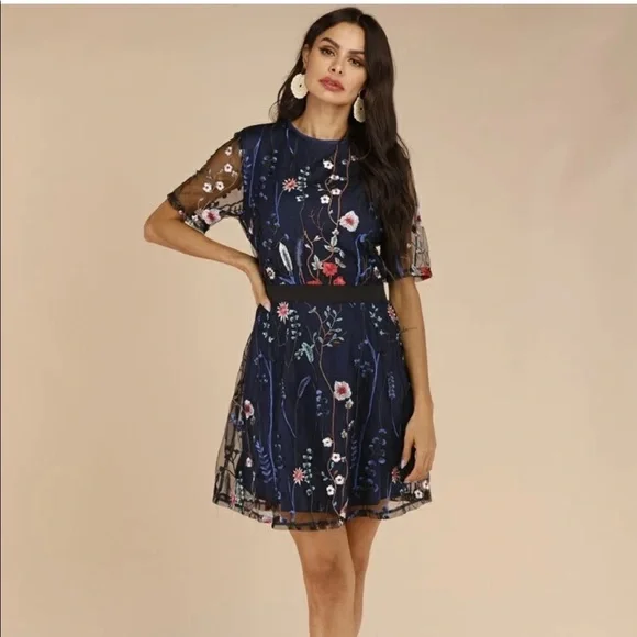 sachin and babi light blue dress Floral embroidered mesh maxi dress in blue - Rotate